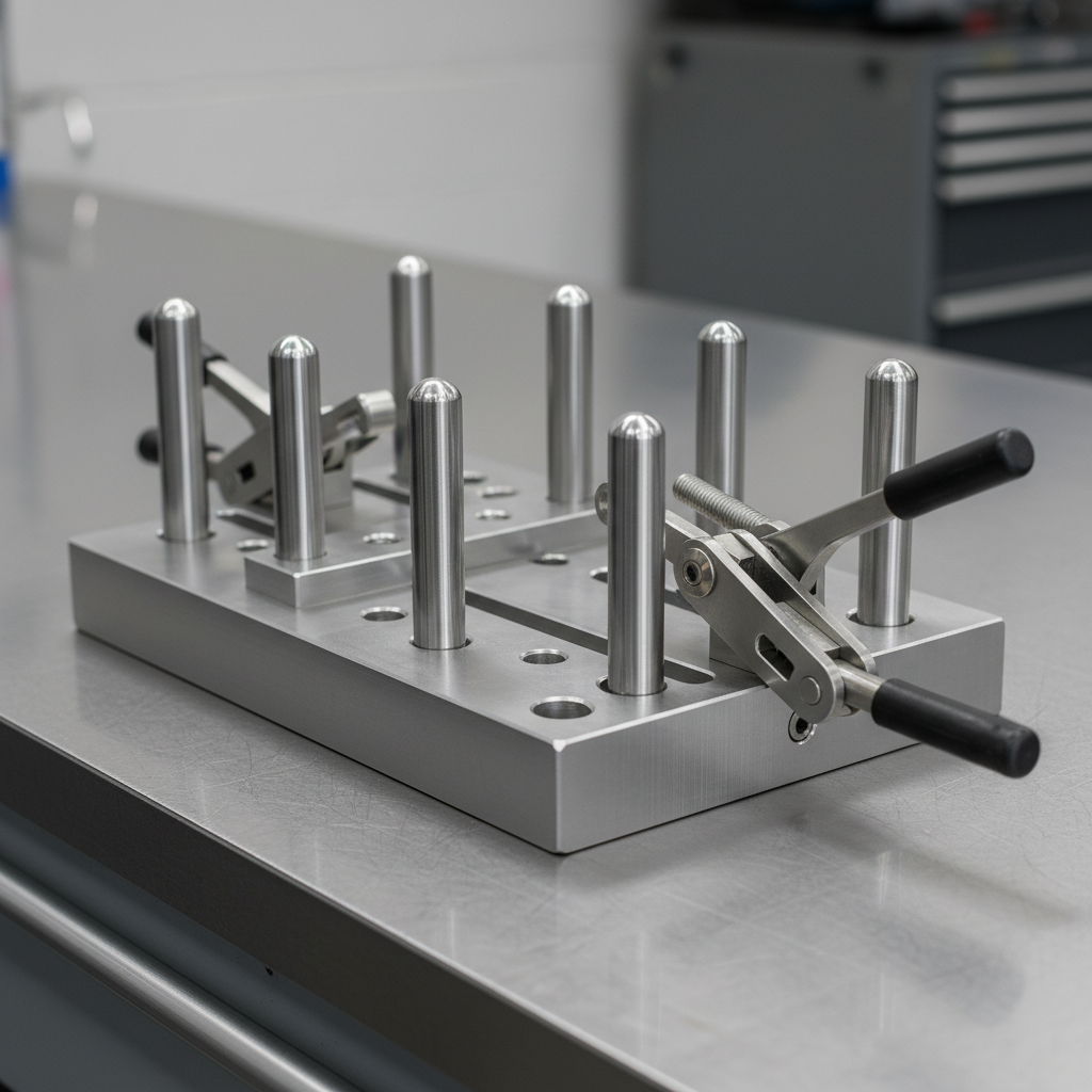 Precision machined weld fixture with multiple locating pins and clamping mechanisms for aerospace assembly