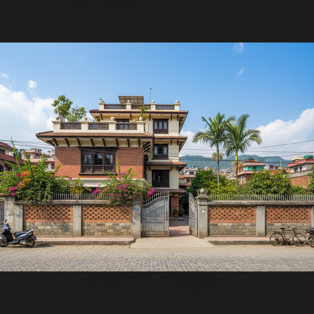 Residential property in Naxal Kathmandu — multi-storey house with boundary wall