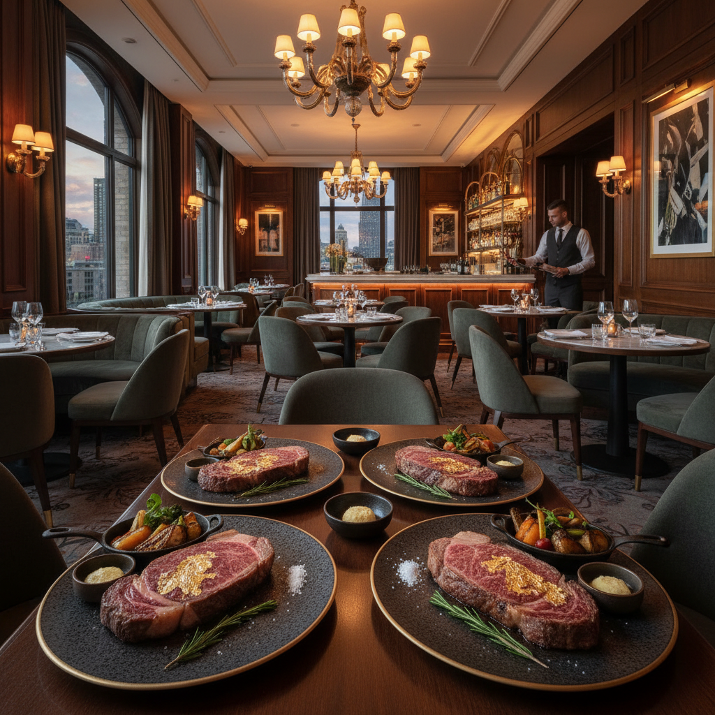 Elegantna restavracija z vrhunskimi zrezki in predstavitvijo z zlatimi lističi