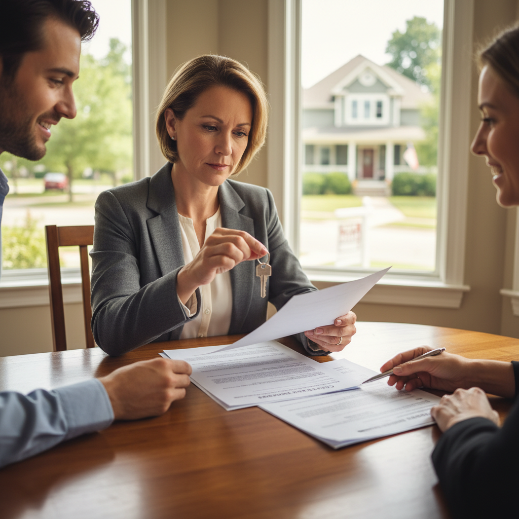 Person handing over keys to another person, warm indoor lighting, friendly exchange