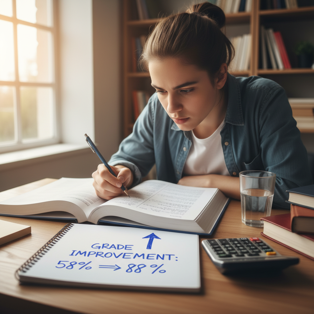 Student doing homework with focused concentration