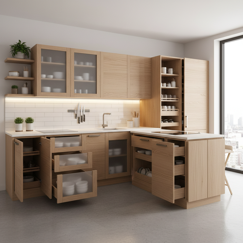 Transformed modern kitchen with custom modular cabinets, optimized storage, and elegant finishes by RS WoodsWork