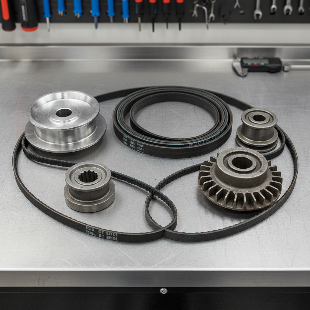 Drive belts and pulley components for zero-turn mower repair