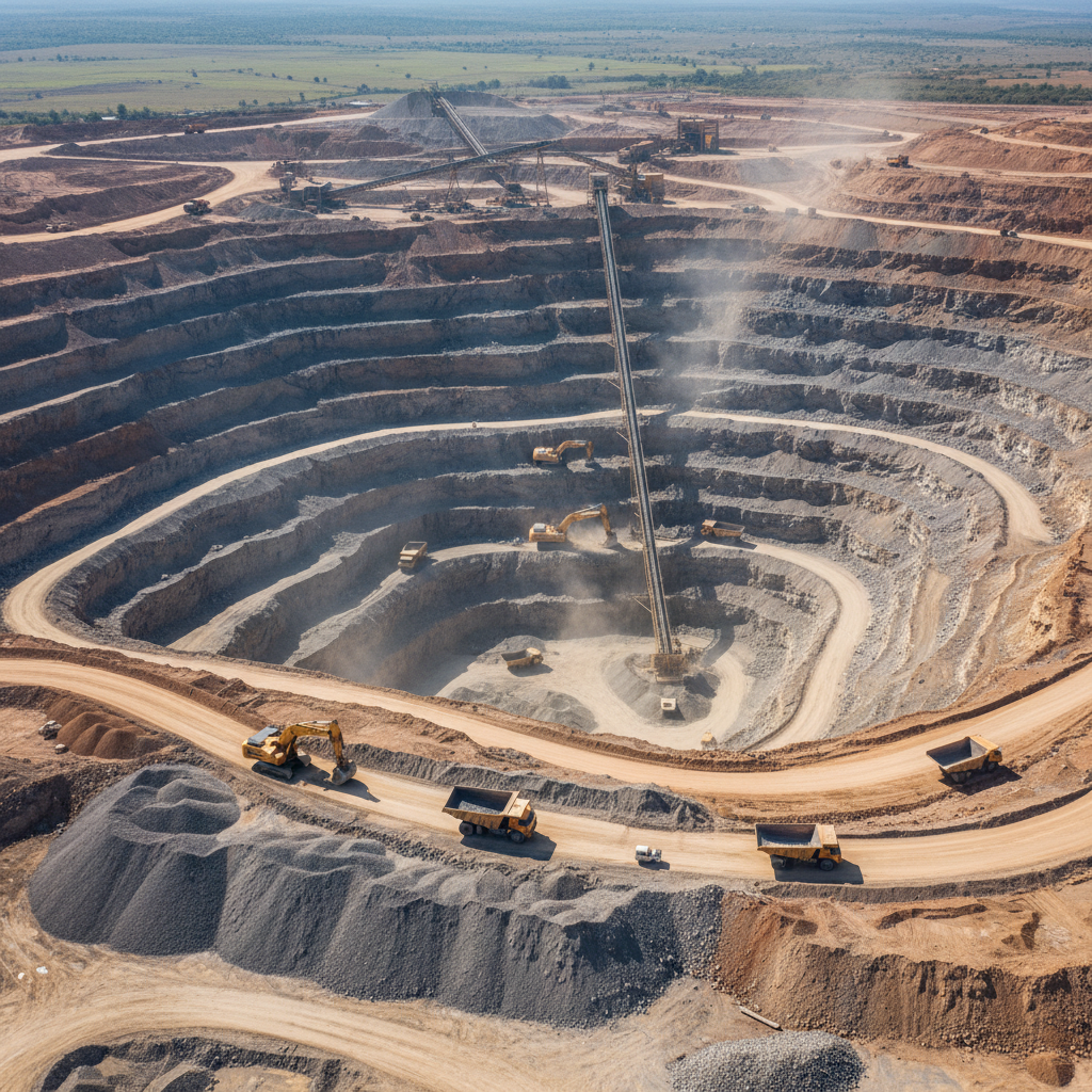 Platinum mine operations in Rustenburg area, industrial mining equipment, open-cast mine