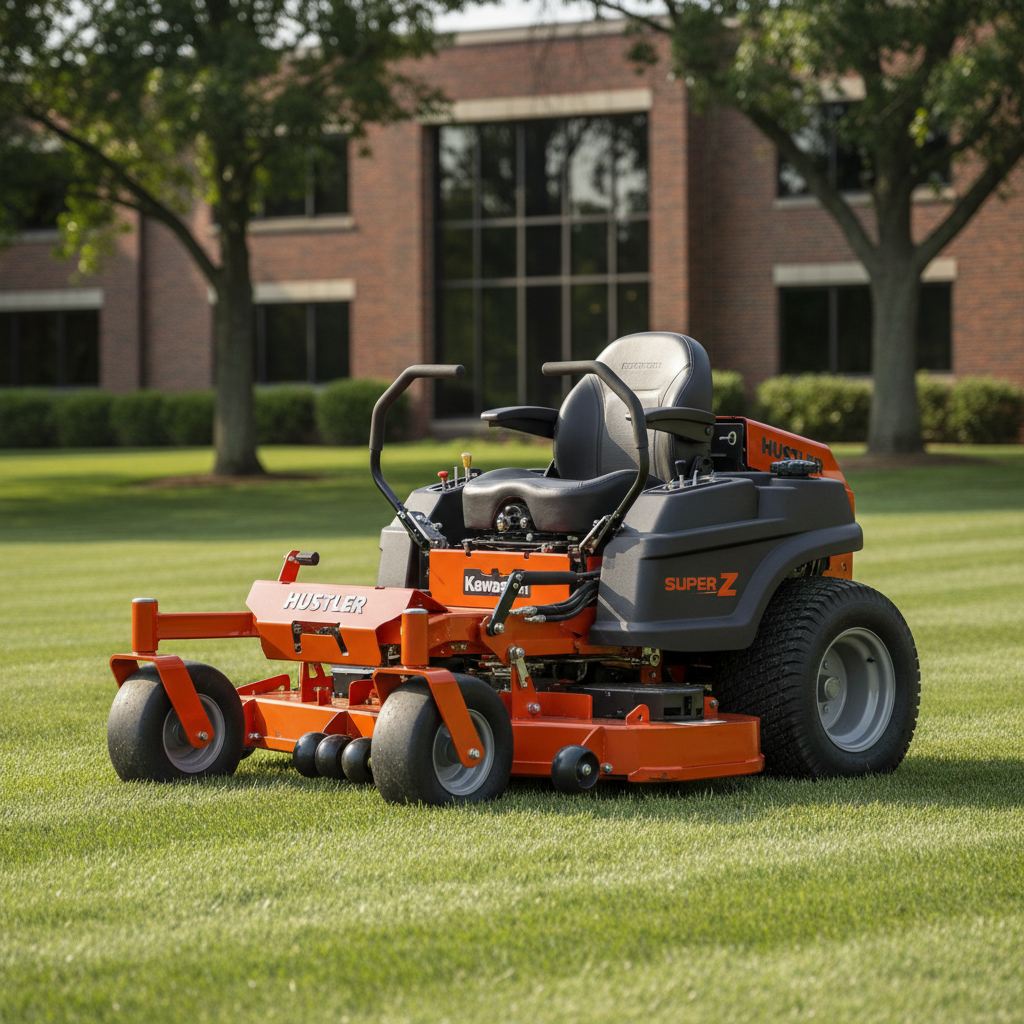 Hustler Super Z zero-turn mower on large commercial property — authorized dealer Palm Beach County