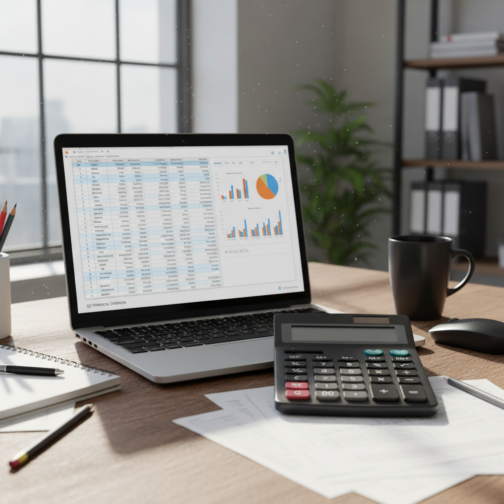 Generic stock photo of a calculator and spreadsheet on a desk