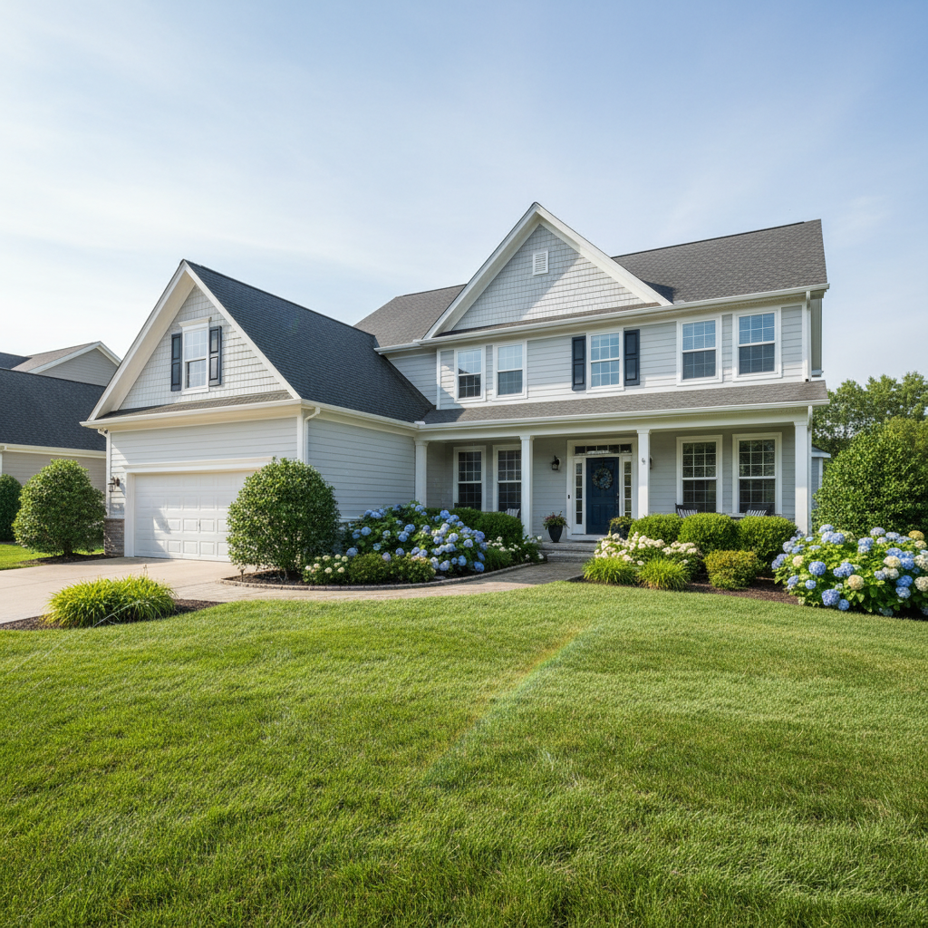 Residential power washing — clean driveway and walkway in Pennsylvania suburban neighborhood