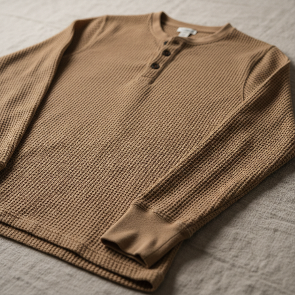 Ember thermal henley oatmeal caramel slim-fit base layer ribbed cuffs