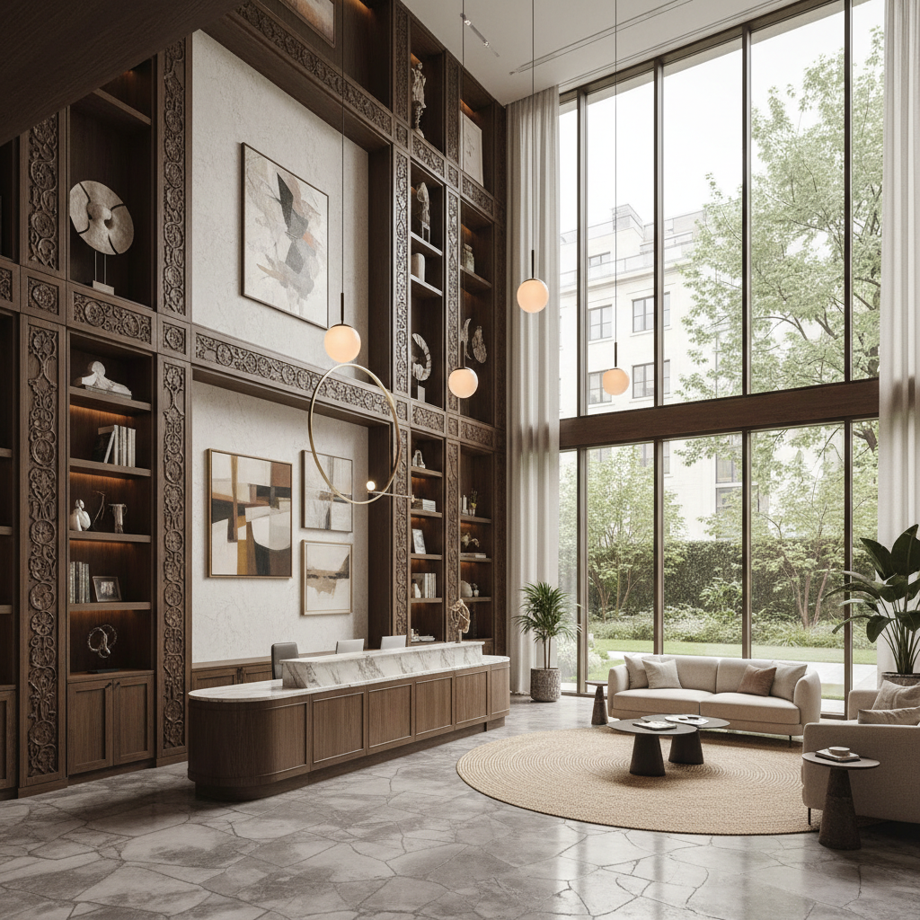 Double-volume living space in Bryanston villa with architectural ceiling and bespoke finishes