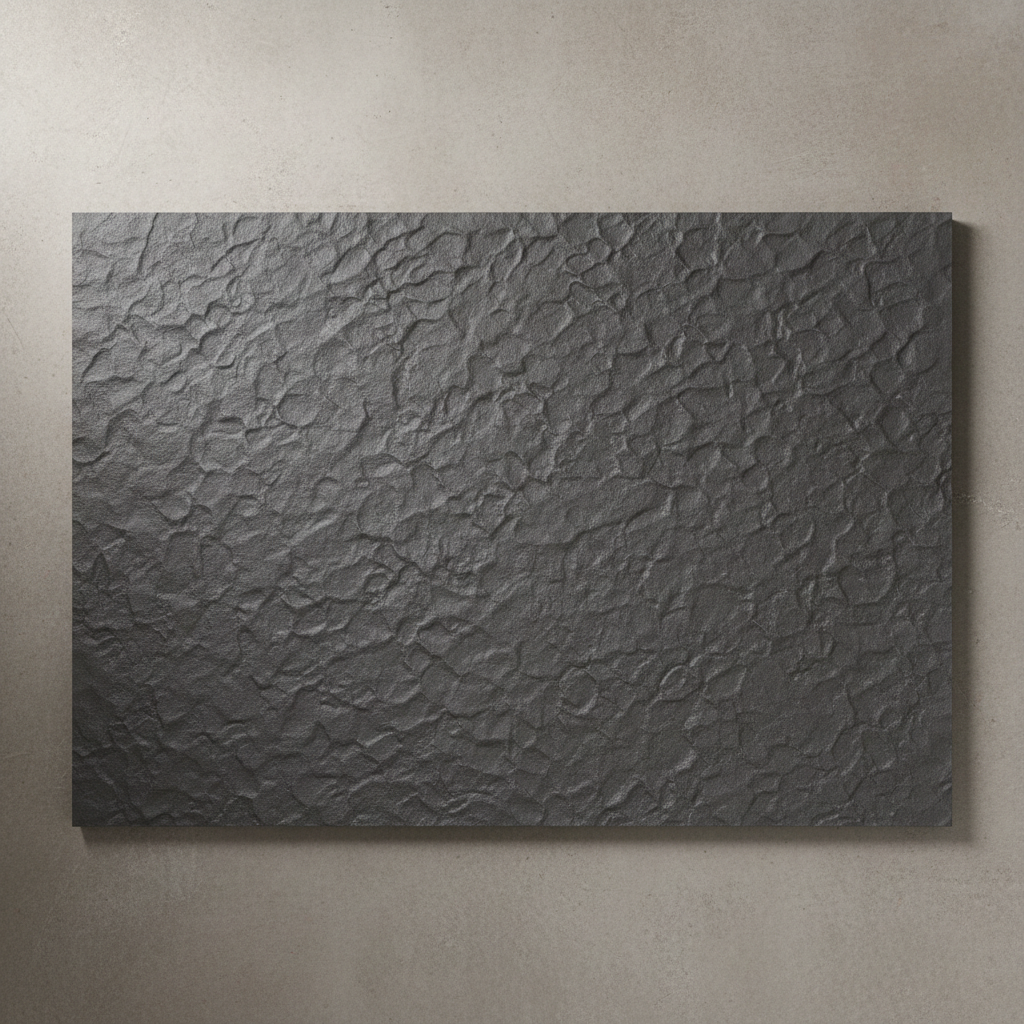 Textured basalt grey anti-slip porcelain tile suitable for outdoor terraces in bright natural daylight setting
