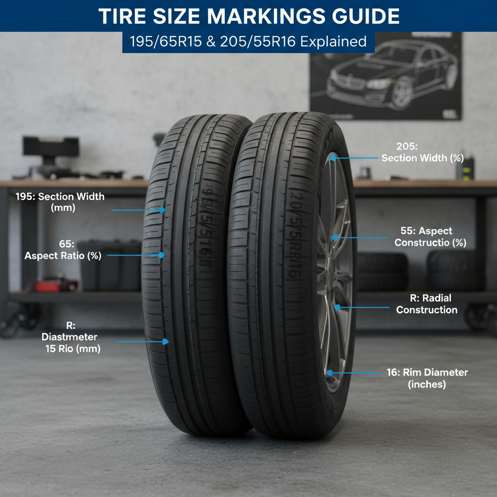 Tire size markings explained 195/65R15 205/55R16 guide