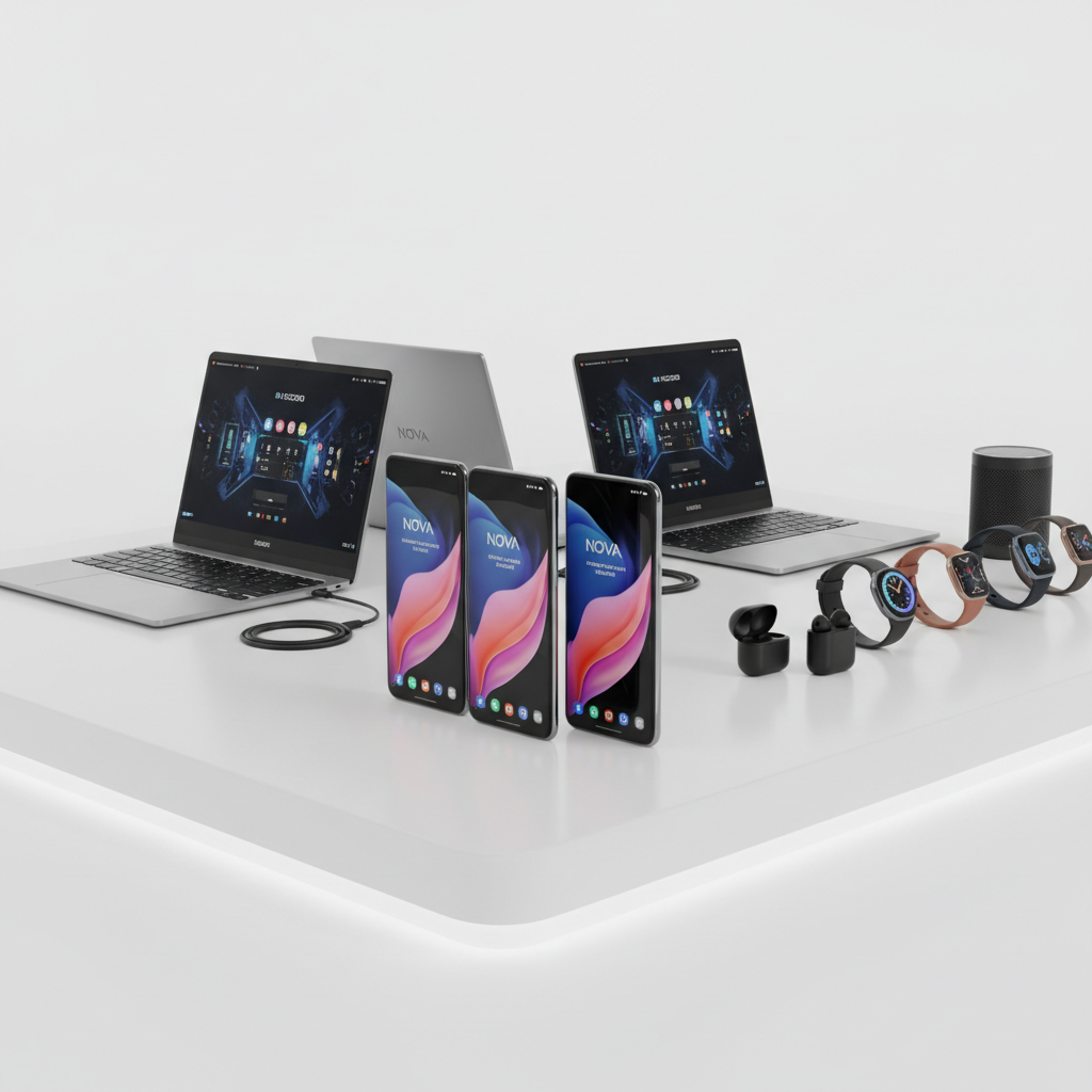 Electronics retail store with display of gadgets and devices