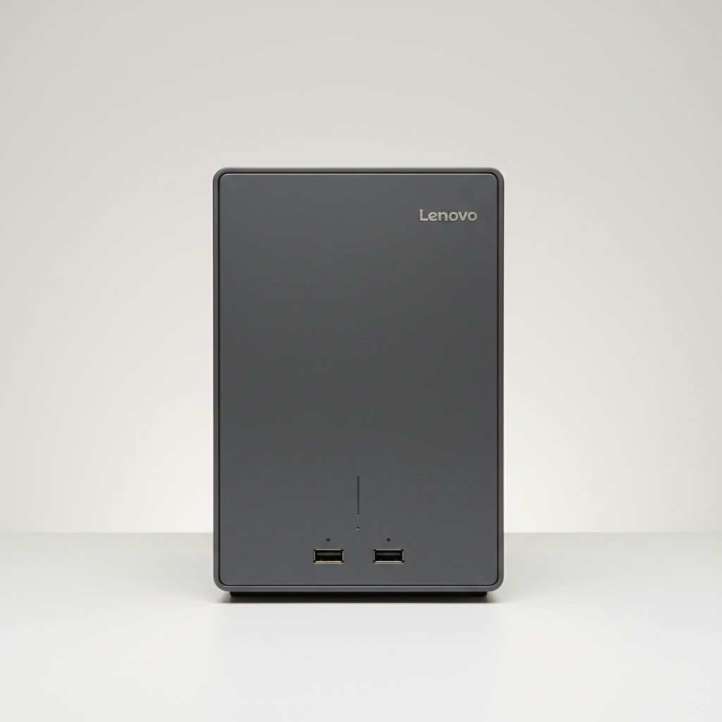 Modern compact desktop computer tower on clean white surface