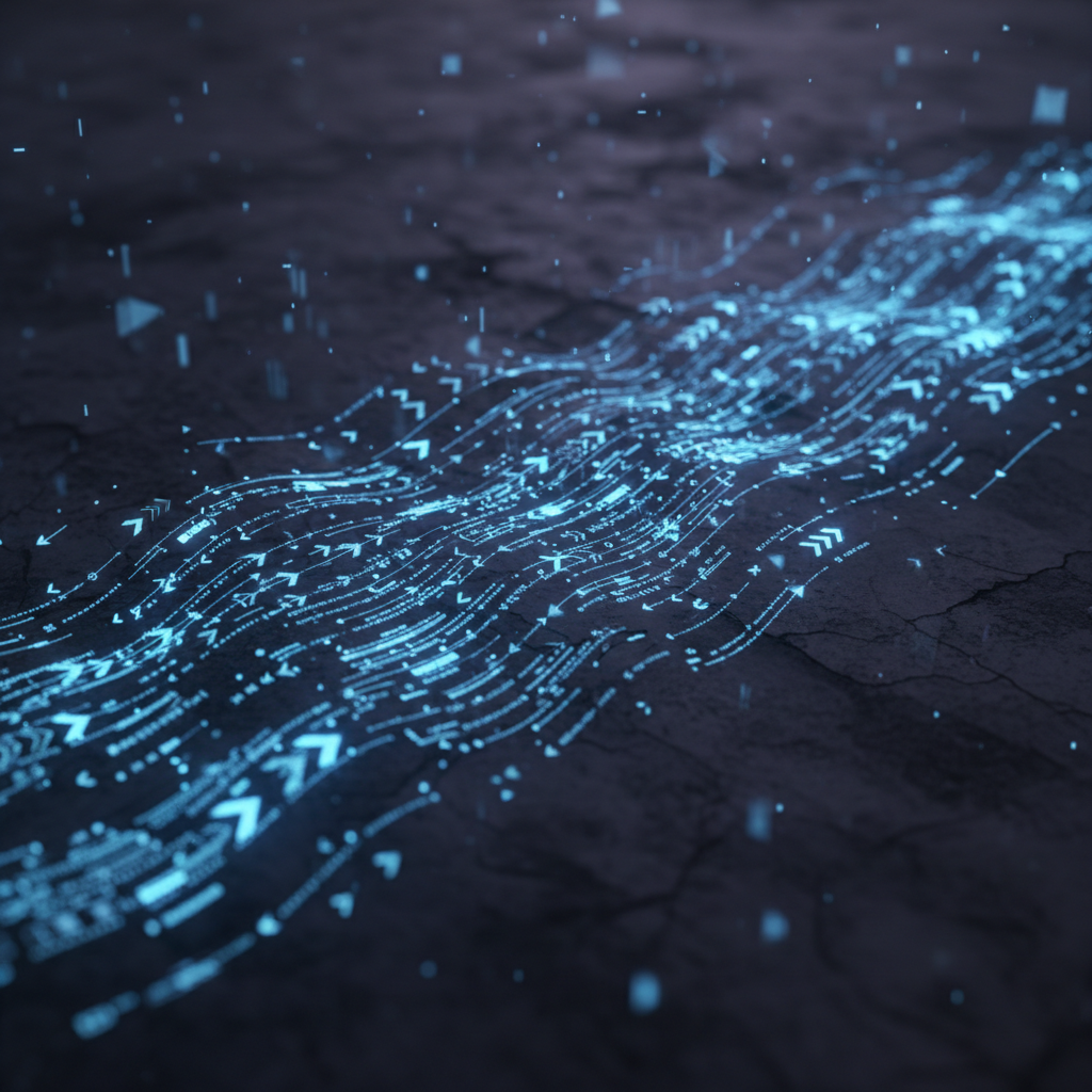 Glowing blue data streams on dark surface representing financial motion design