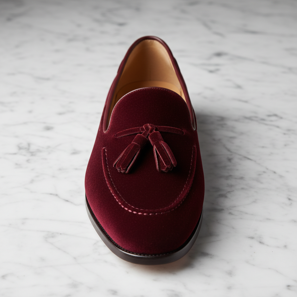 Colección de zapatos elegantes de cuero sobre superficie de mármol con iluminación cálida
