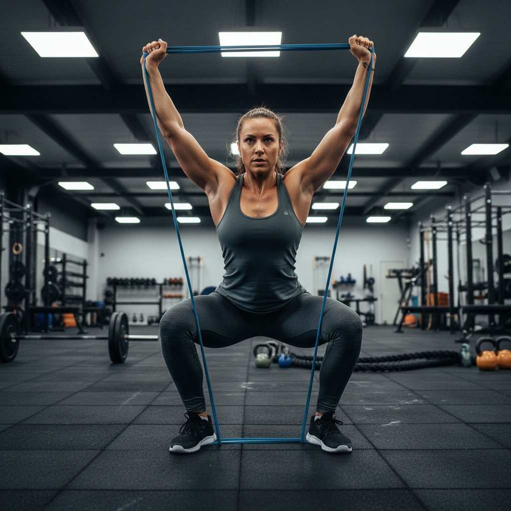 Athletic male trainer demonstrating a functional exercise movement in a modern training facility