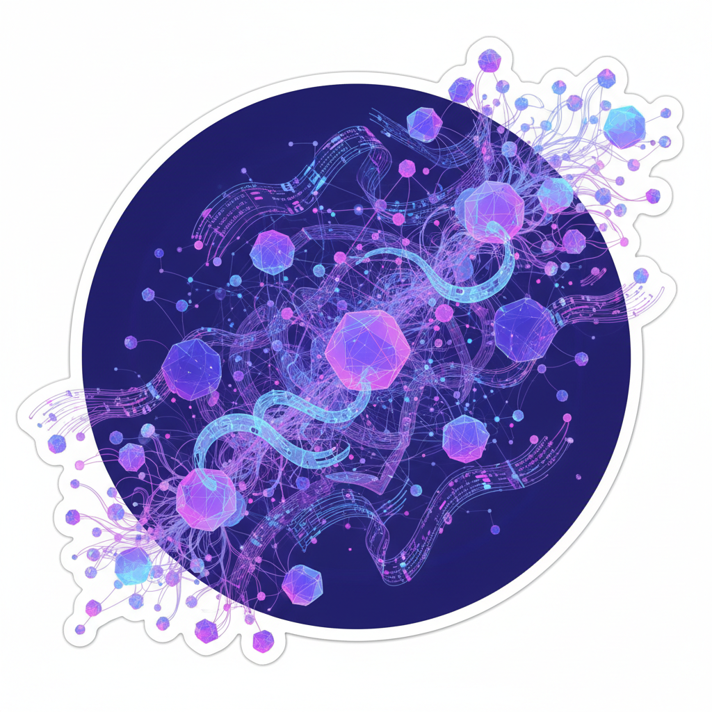 Koyu mavi ve mor tonlarda soyut yapay zeka sinir ağı görselleştirmesi