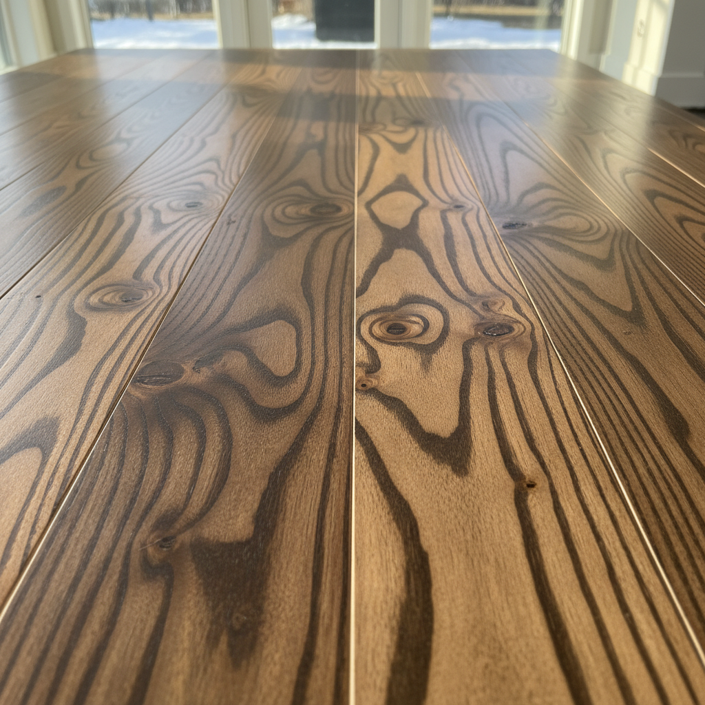 Hickory hardwood flooring showing bold contrasting grain and rustic character