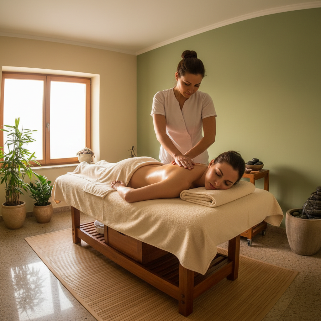 Therapist performing gentle Swedish massage strokes on a client lying on a massage table