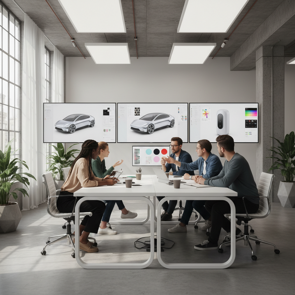 3D model rendering in Blender software on bright screen in creative design studio