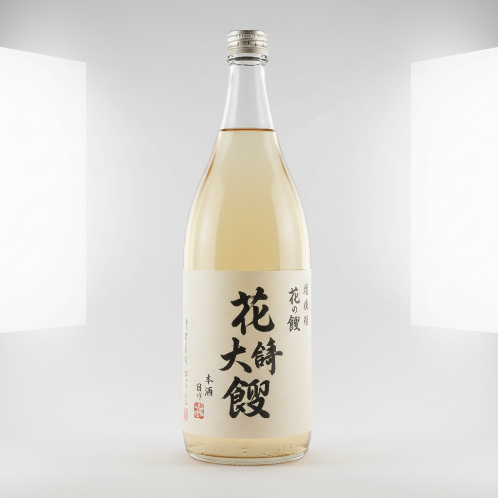 Hana Daiginjo sake bottle with hand-brushed label on white background