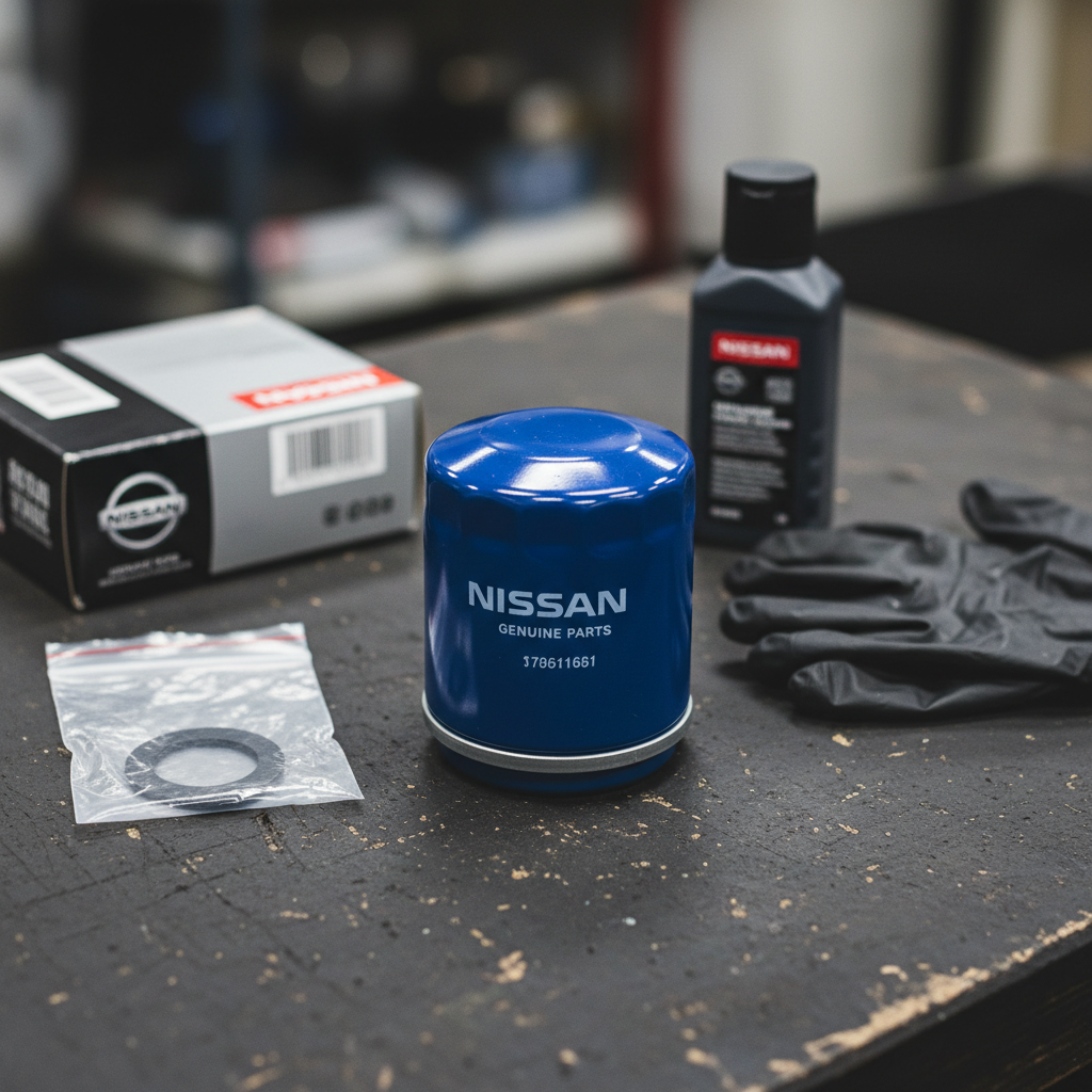 Engine maintenance products and filters, dark workshop environment
