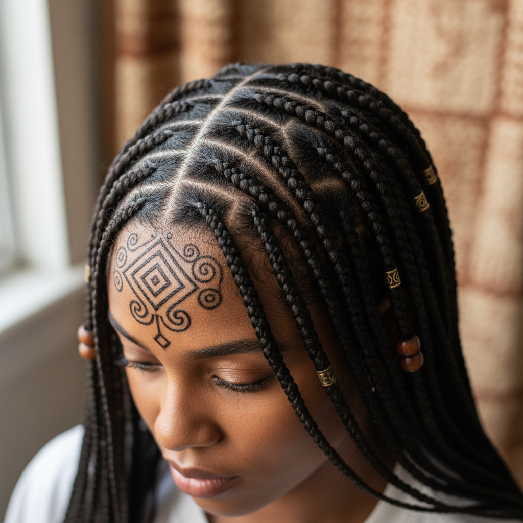 Child with straight-back cornrows
