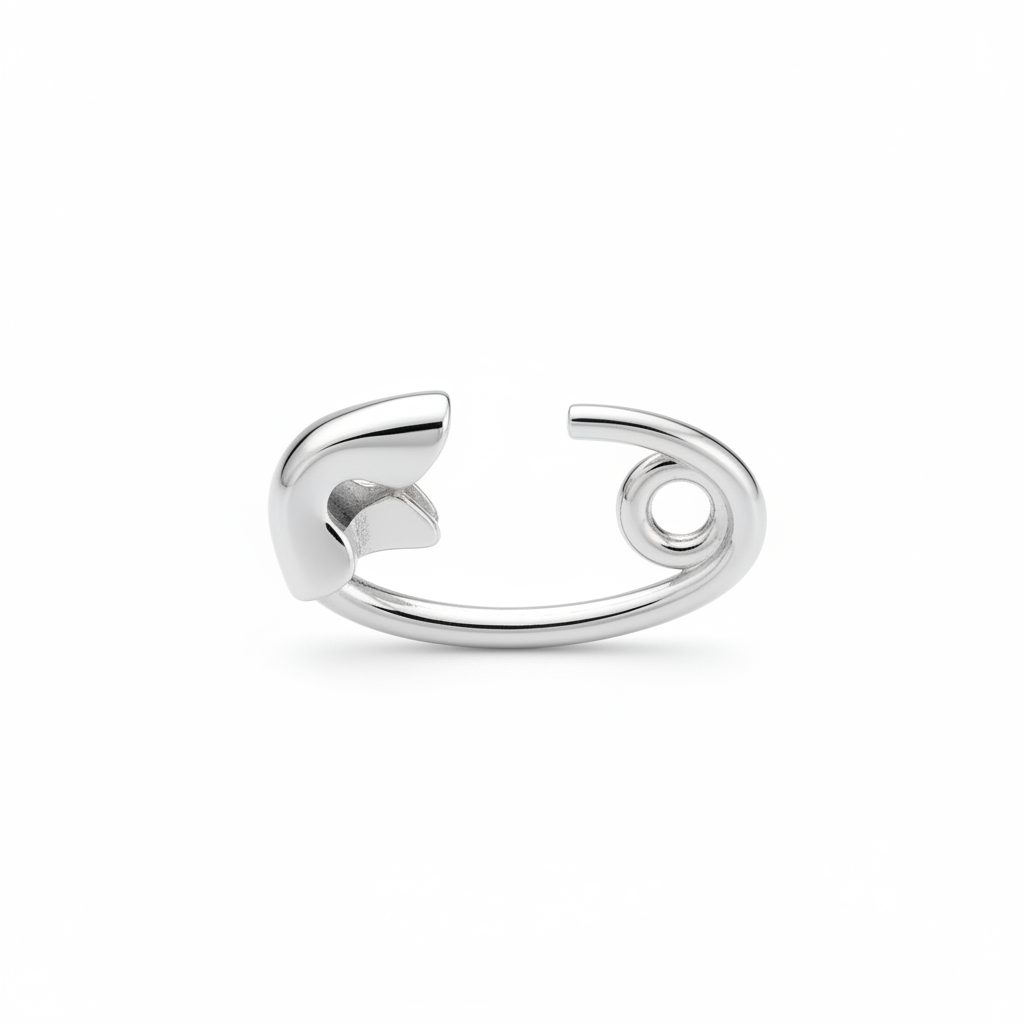 Safety pin ear cuff bent by hand, silver finish