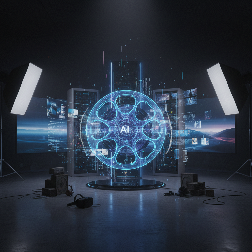 Sora OpenAI cinematic film reel and clapperboard on bright studio background