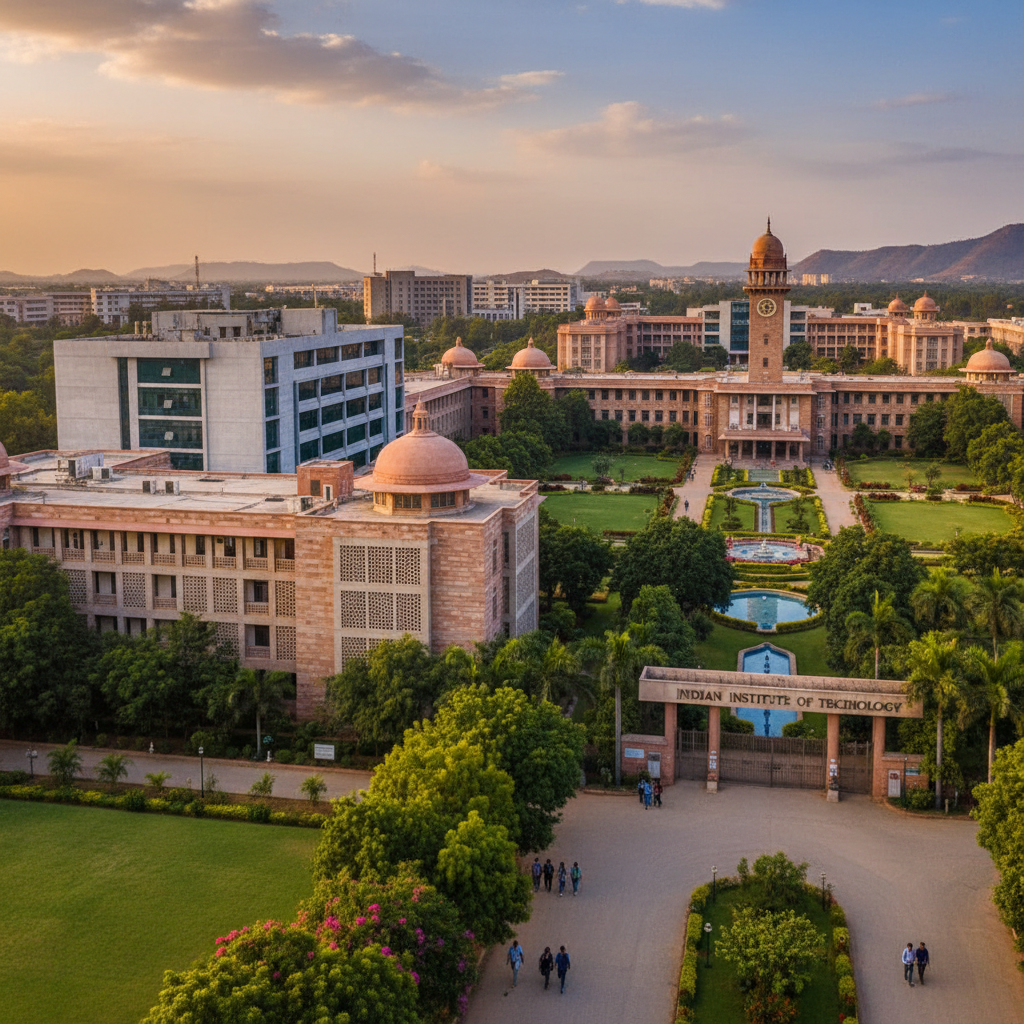 IIT Bombay campus aerial view with lake and academic buildings