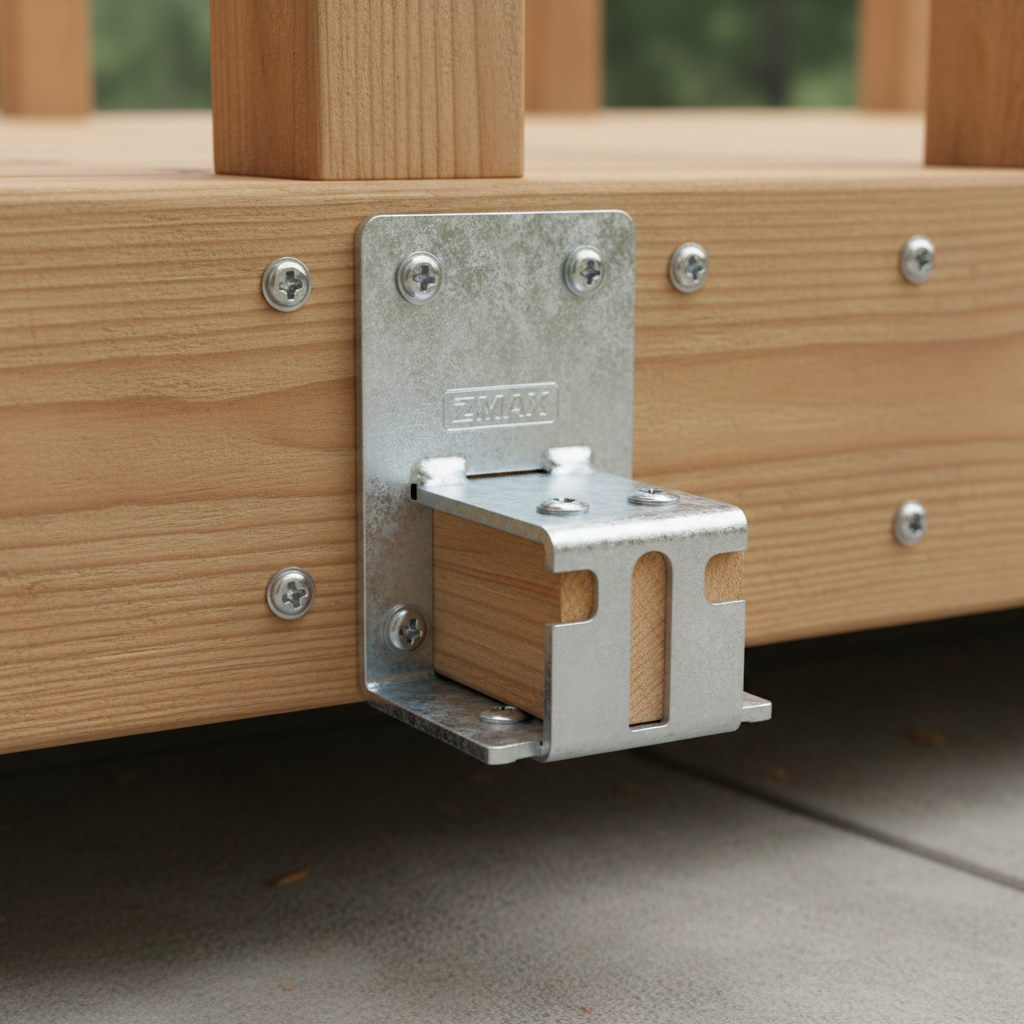 ZMAX galvanized joist hanger installed on deck framing