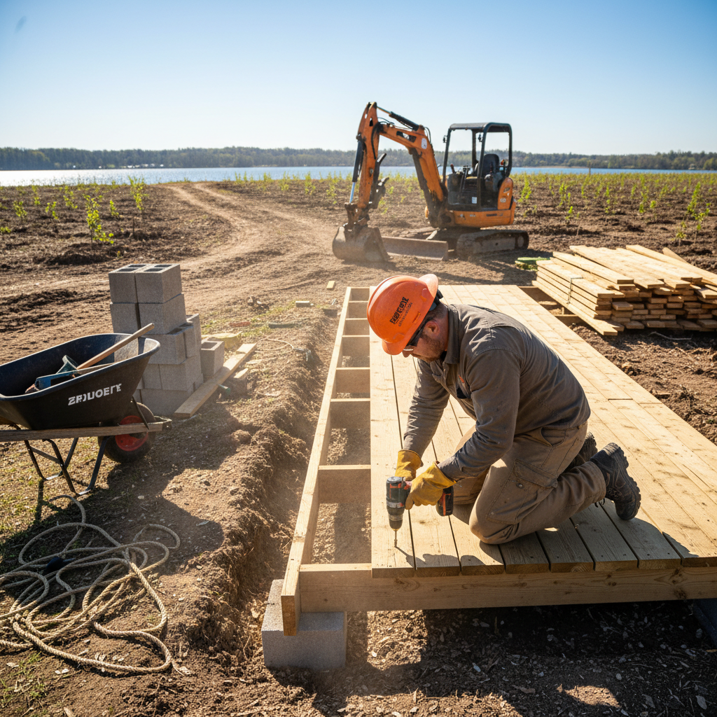 Eagle Project technician working on outdoor maintenance, bright daylight construction site