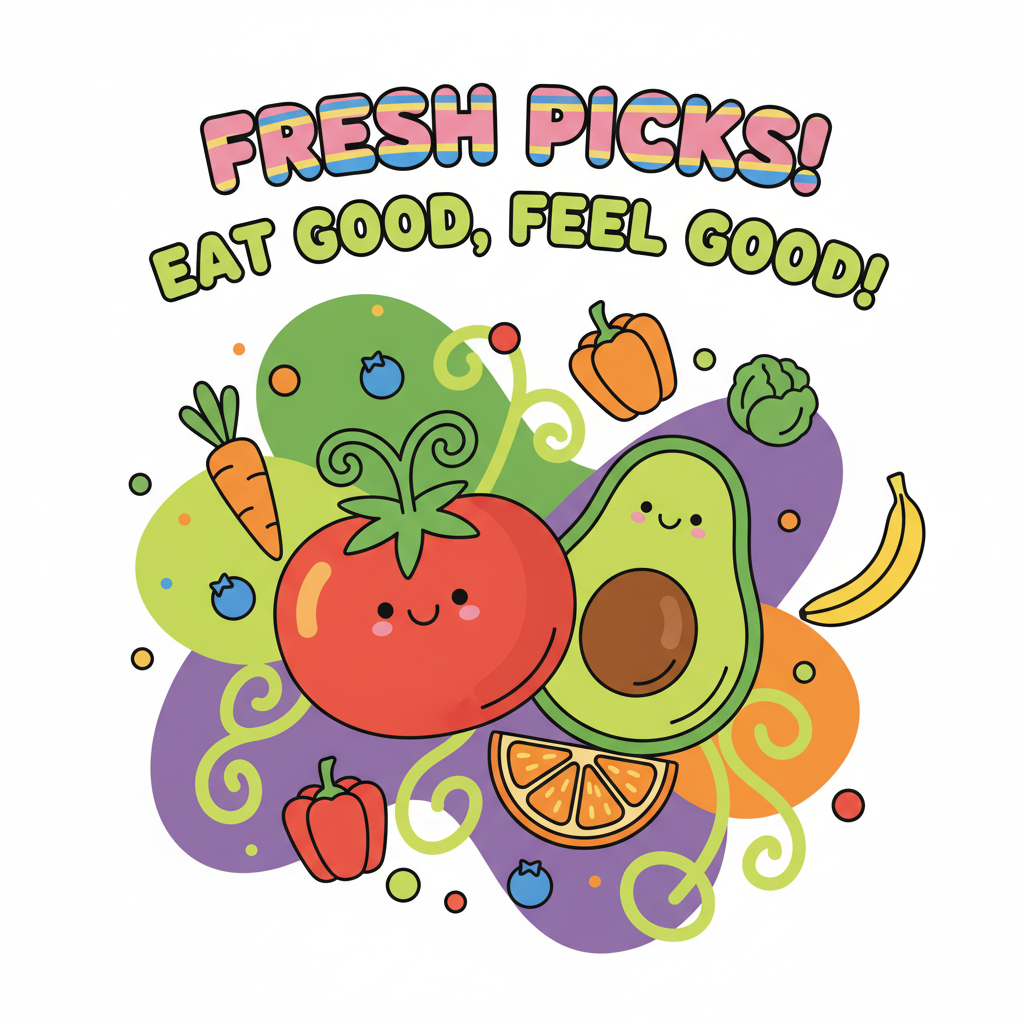 Colorful farmers market promotional flyer with vibrant produce imagery