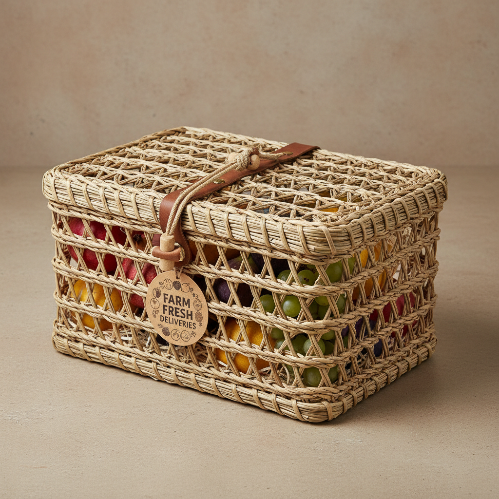 Fresh colorful vegetables and fruits in basket being delivered from farm, vibrant natural colors, outdoor setting