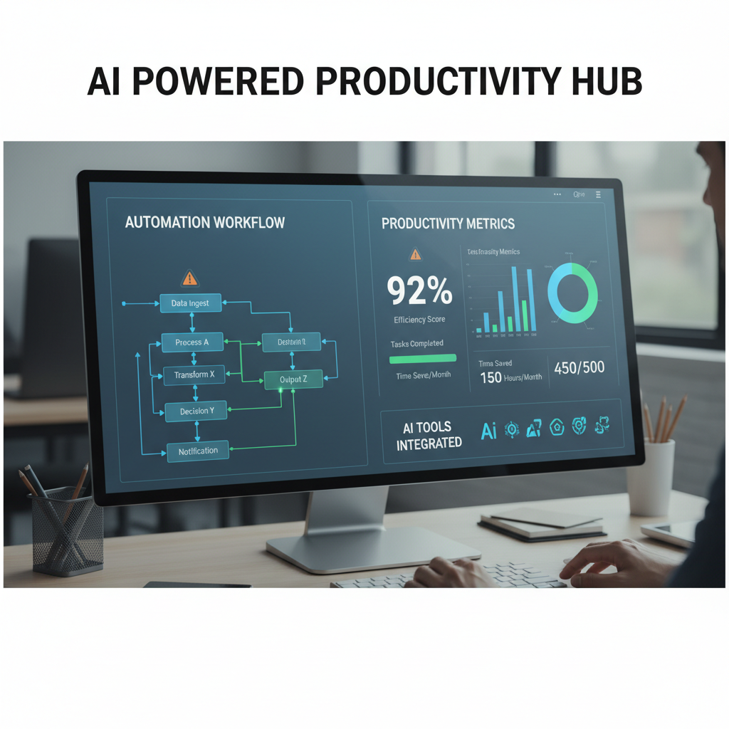 AI workflow dashboard showing content calendar and automation tools