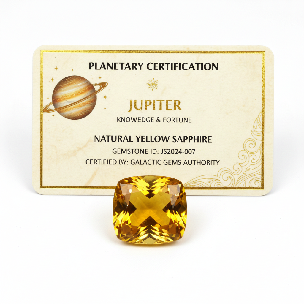 Natural yellow sapphire gemstone with certification for jupiter planet knowledge and fortune