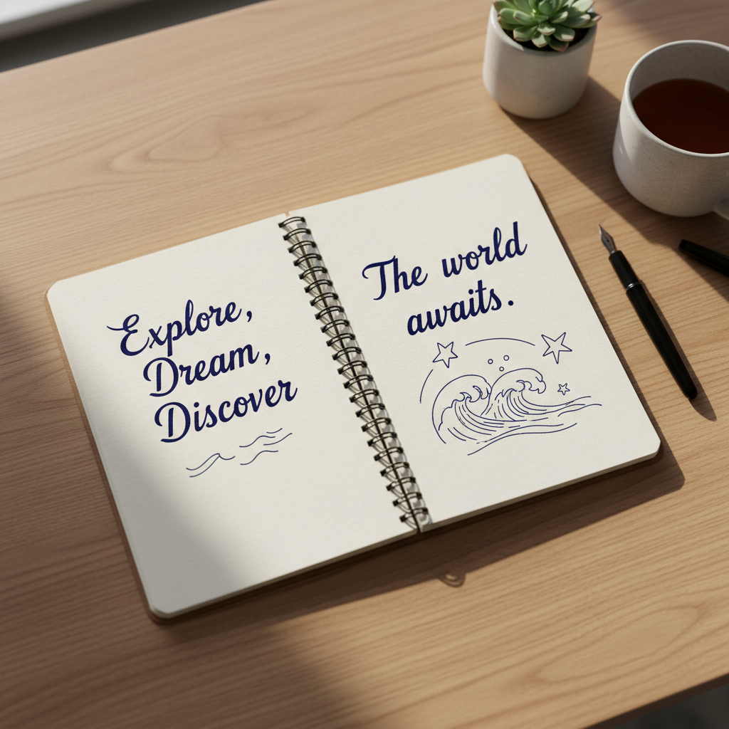 Open notebook with pen on wooden desk representing the writing and publishing journey