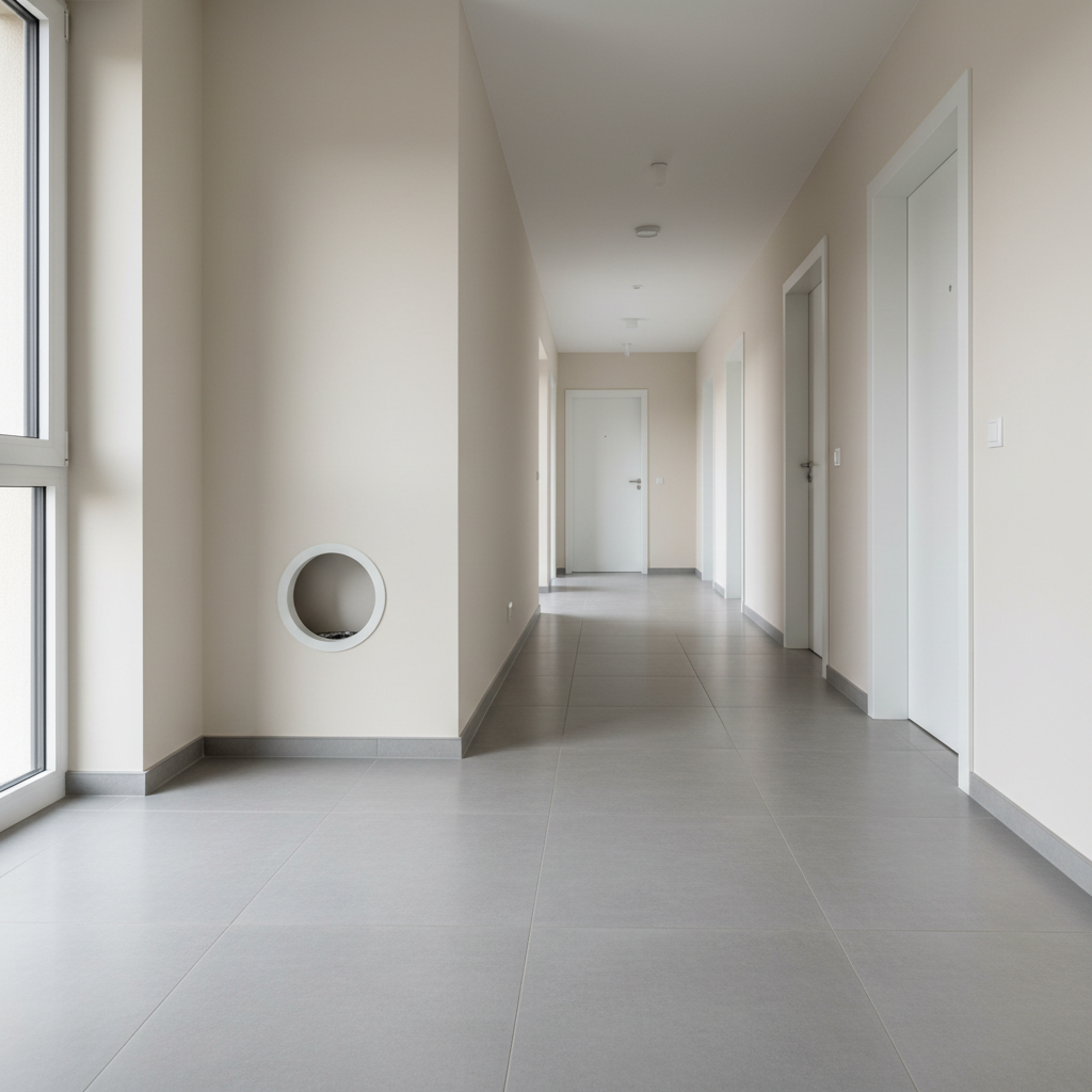 Melancholic empty apartment hallway with soft lighting