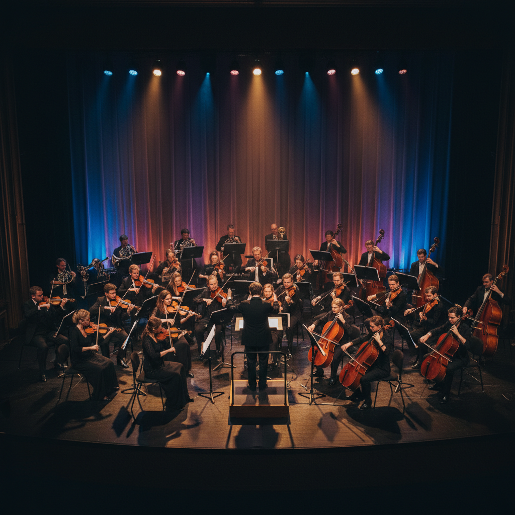 Live classical music performance on stage with dramatic lighting at NCPA Mumbai
