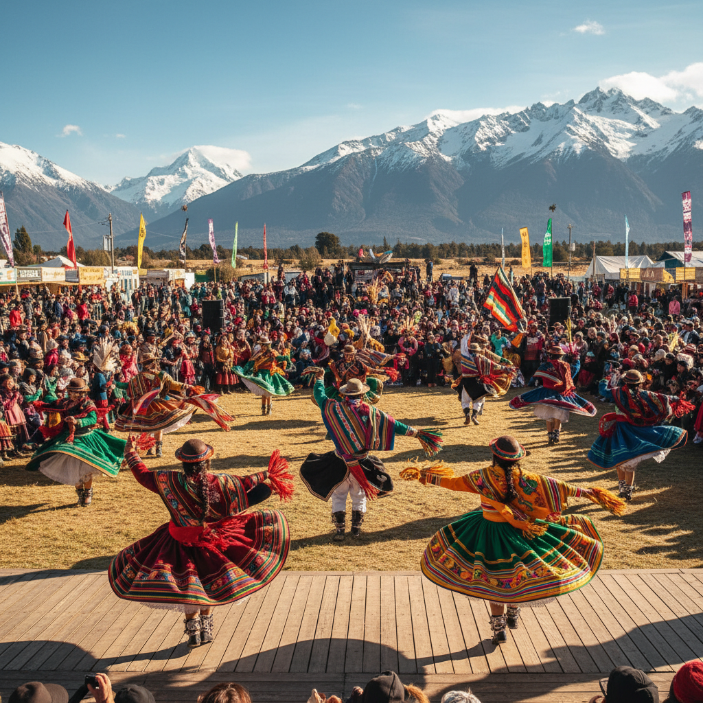 Festival folclórico con danzas tradicionales chilenas y trajes típicos
