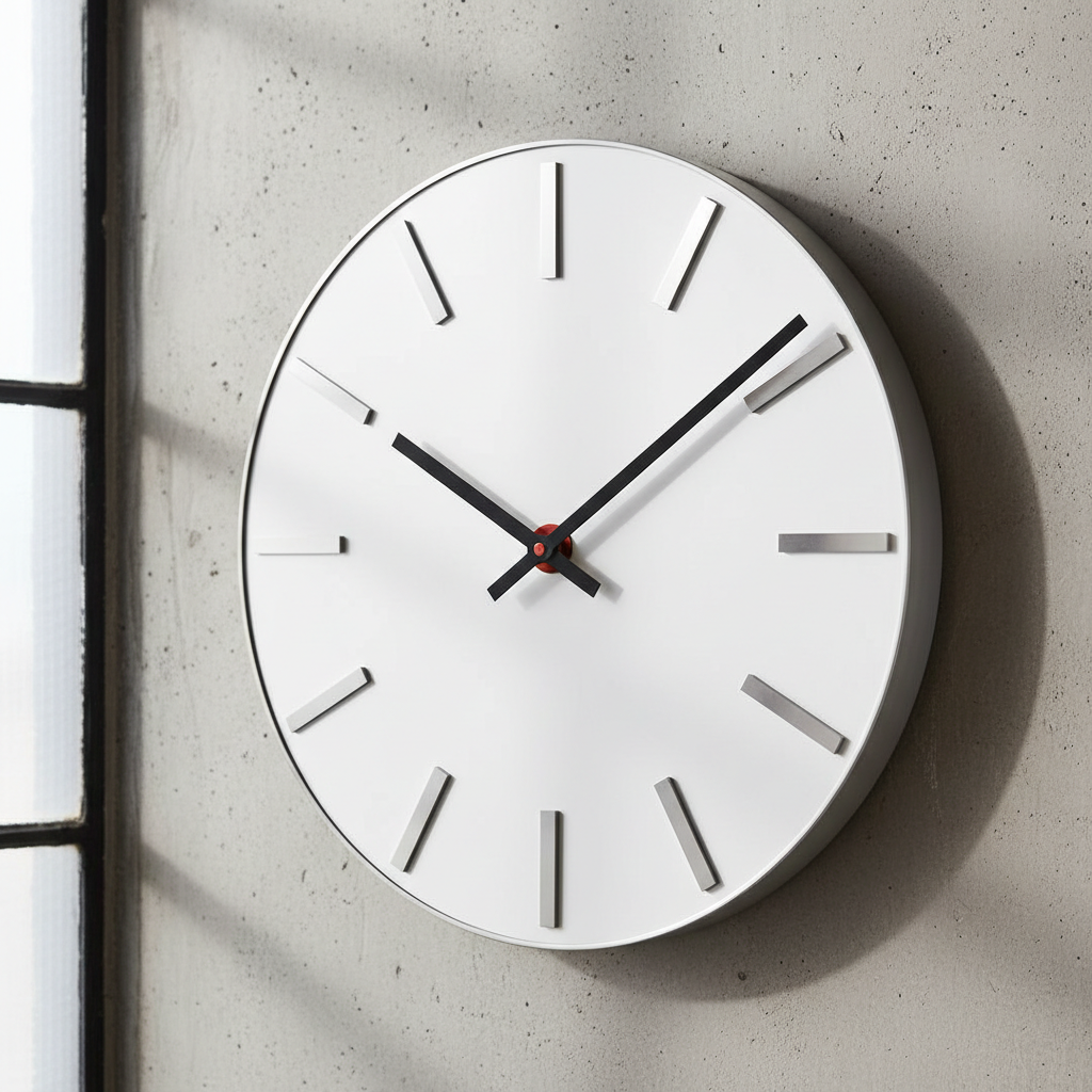 Bauhaus Grid — Modernist Geometric wall clock, 18 inches diameter, Matte black with white geometric hour markers and minimal hands