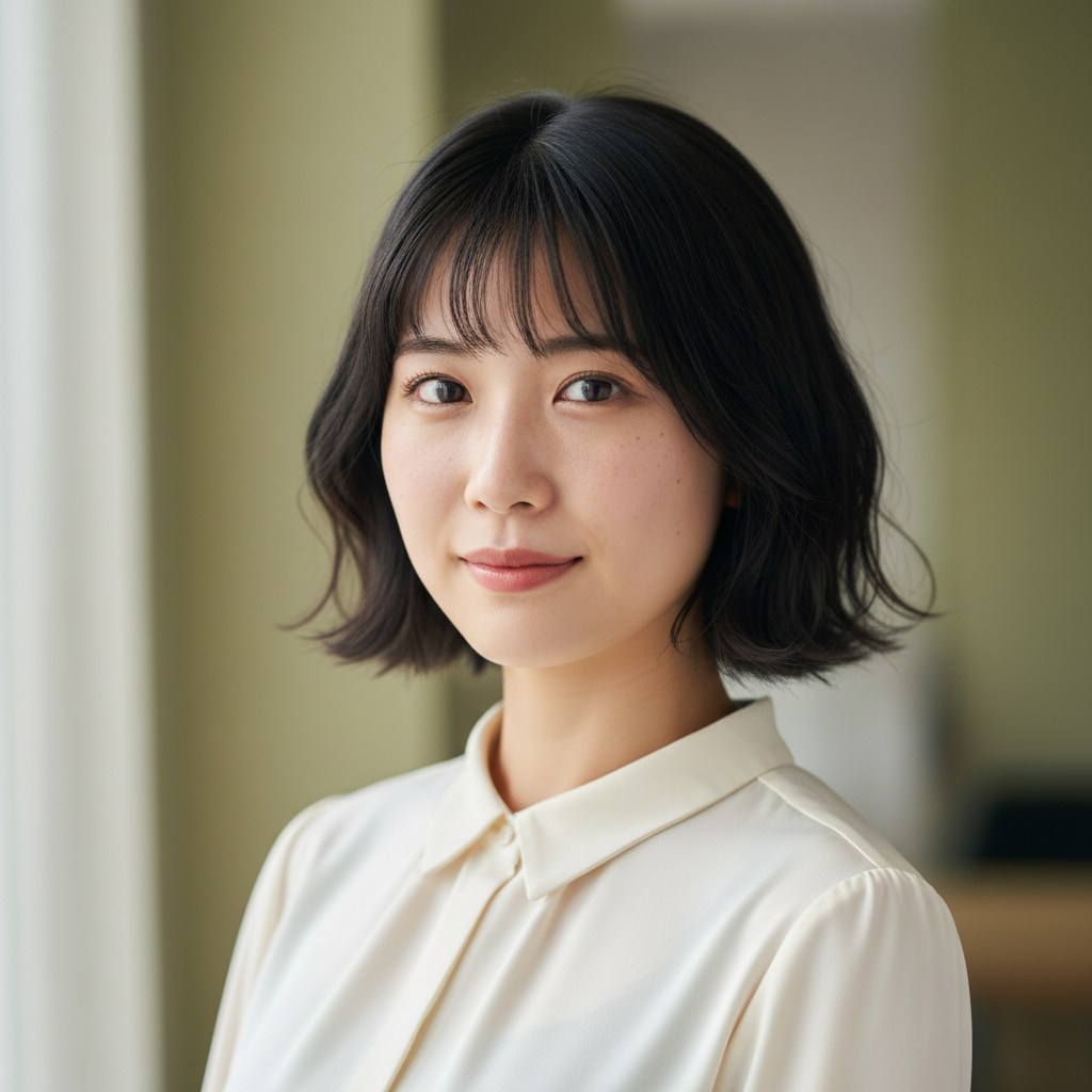 Young Japanese woman with short hair, creative studio portrait