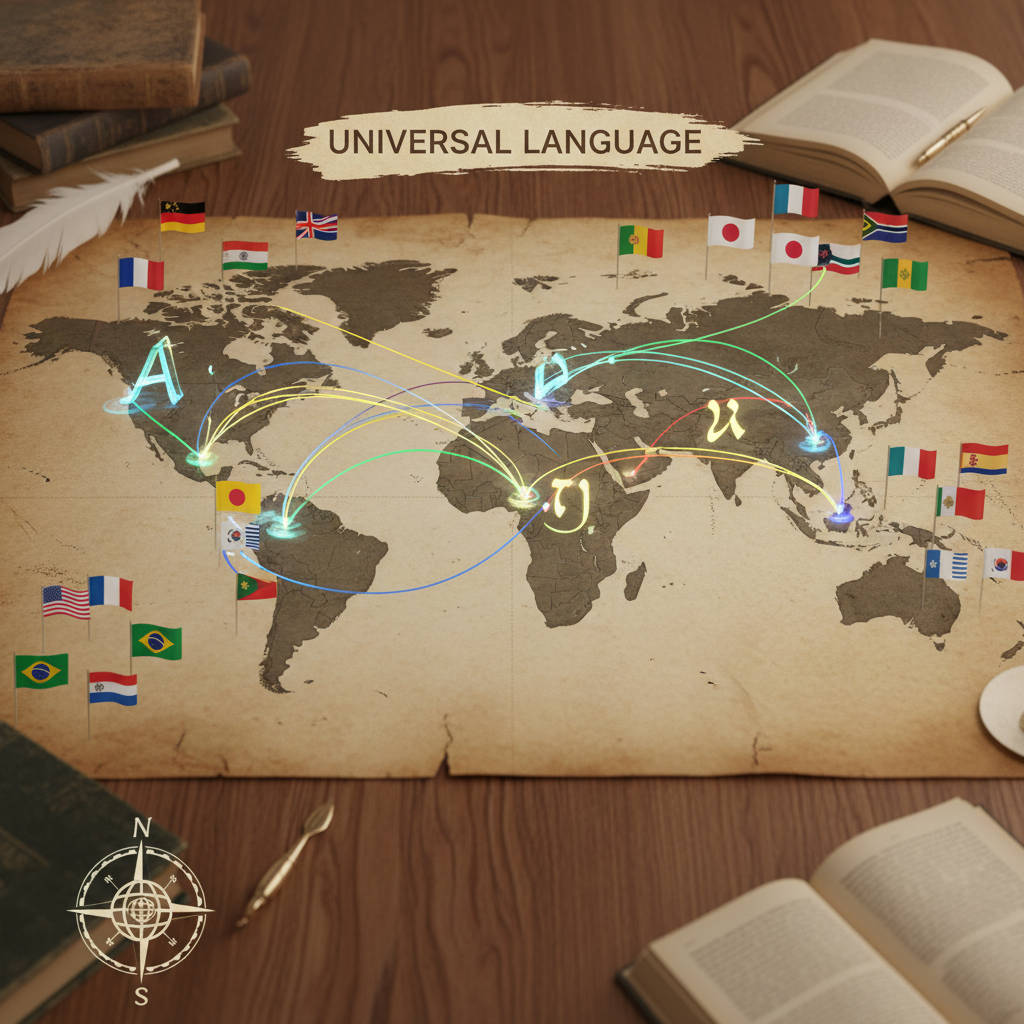 World map with glowing connection points representing global immigration destinations and pathways