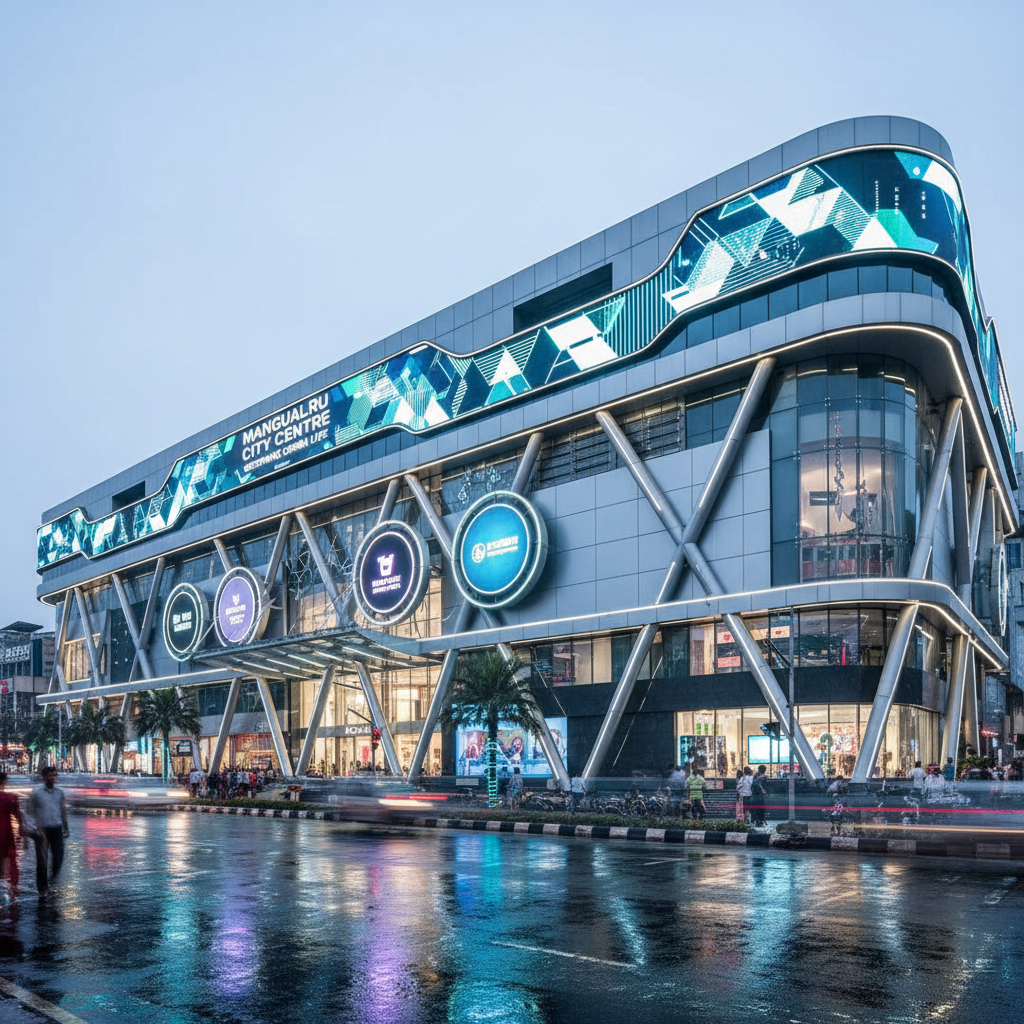 After renovation photo of Mangaluru City Centre Mall featuring modern LED signage and professional structural mounting