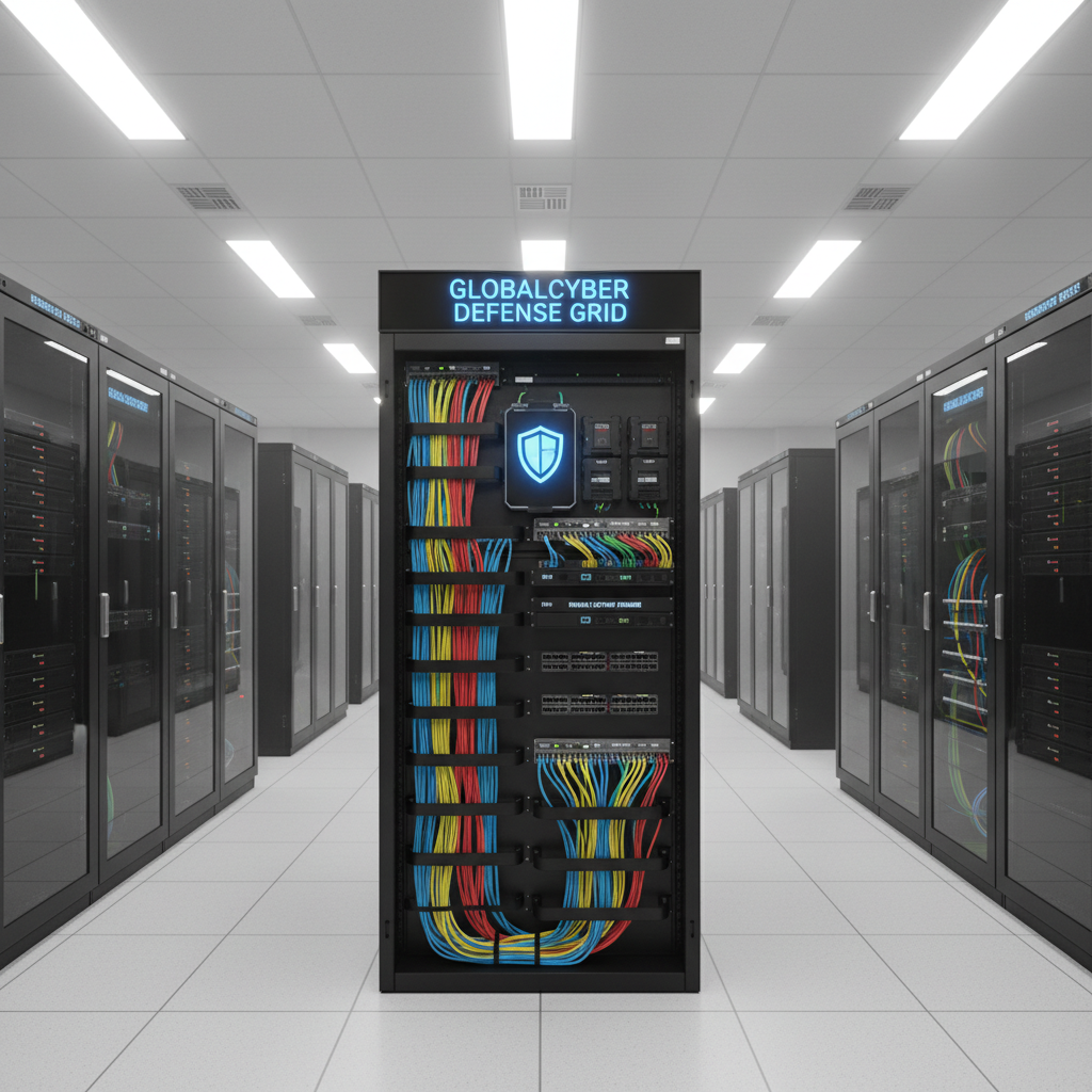 Bank server room with secure network infrastructure and cable management