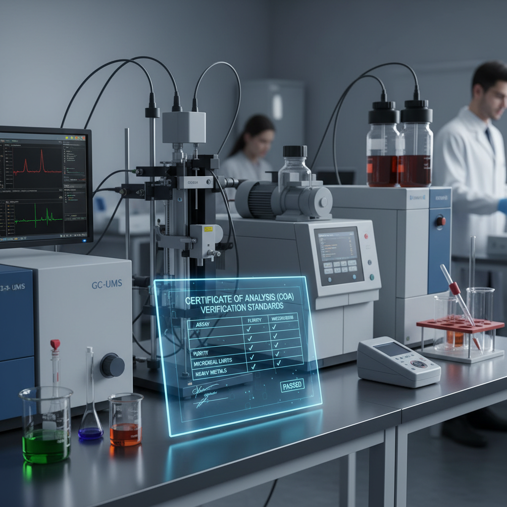 Laboratory testing equipment representing COA verification standards report content