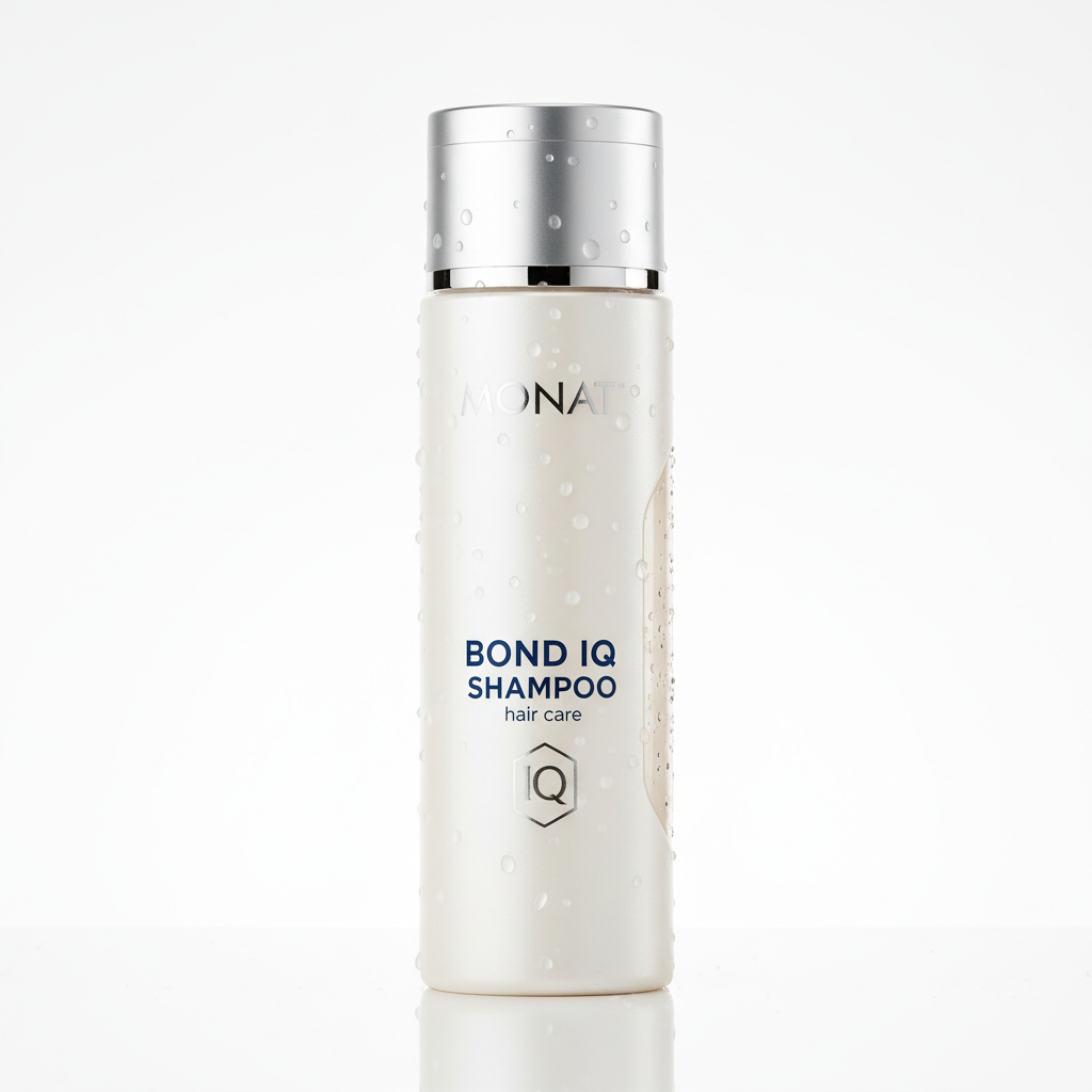 MONAT Haarpflege — Frau mit Bond IQ Shampoo, kräftiges glänzendes Haar