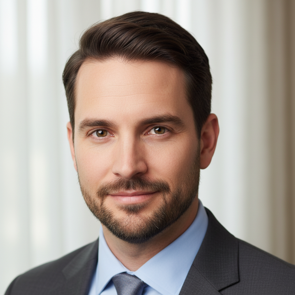 Man in professional portrait with direct gaze