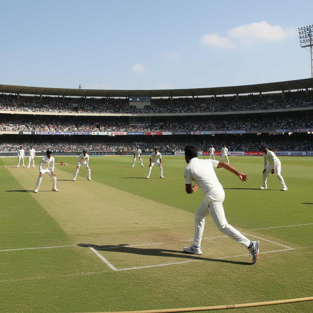 Cricket whites and kit on dark field background with moody atmospheric lighting