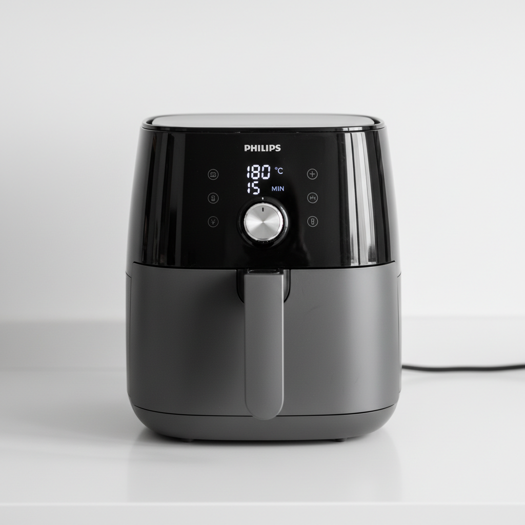 Philips Essential Compact airfryer HD9200/90 wit klein model zijaanzicht studiofoto